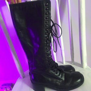 Vintage knee length lace up leather boots